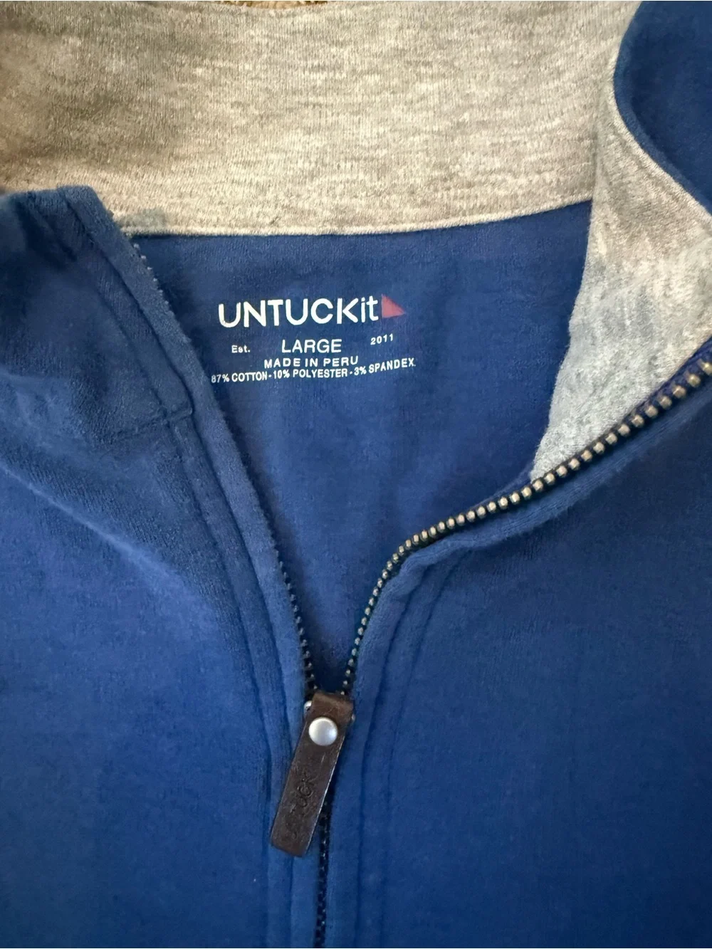 UNTUCKit Men’s 1/4 Zip Blue Sweater Santangelo Size Large Cotton Polyester EUC